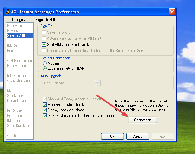 Connection tab screenshot